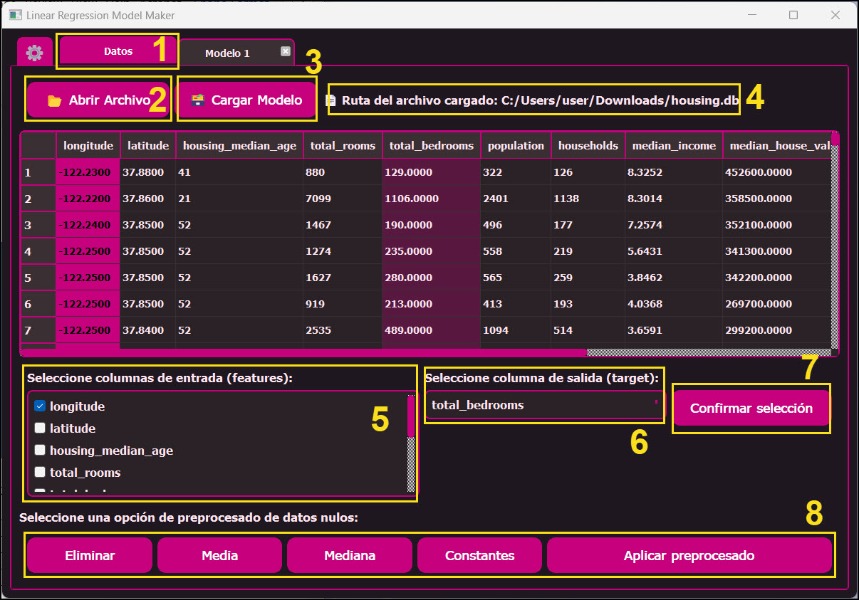 Datos tab screenshot